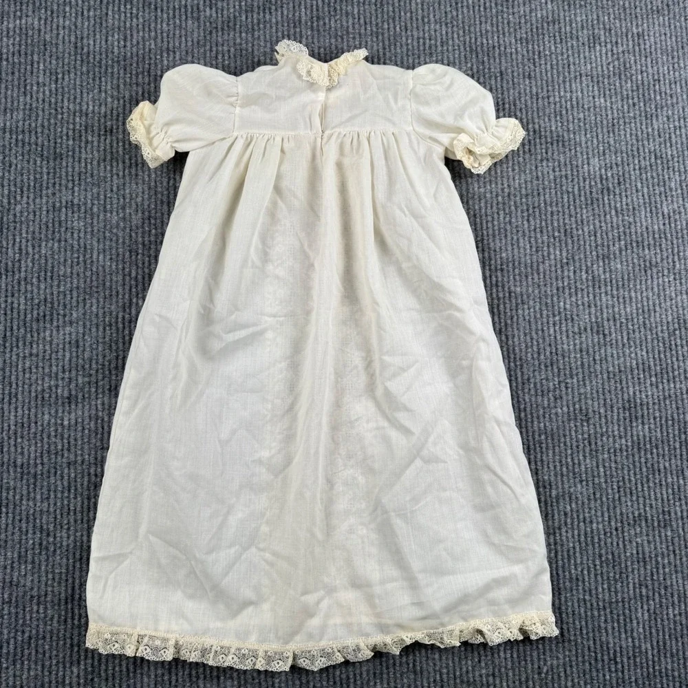 Vintage Off White Eyelet Lace Christening Gown Baptism‎ Dress Infant Baby  965